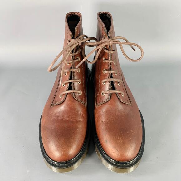 A.P.C. Size 11 Brown Leather Lace-Up Rubber Sole Ankle Boots main image 6